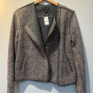 Ann Taylor Women's Gray/Pink Tweed Zipper Moto Short Blazer Jacket Size 6 NWT